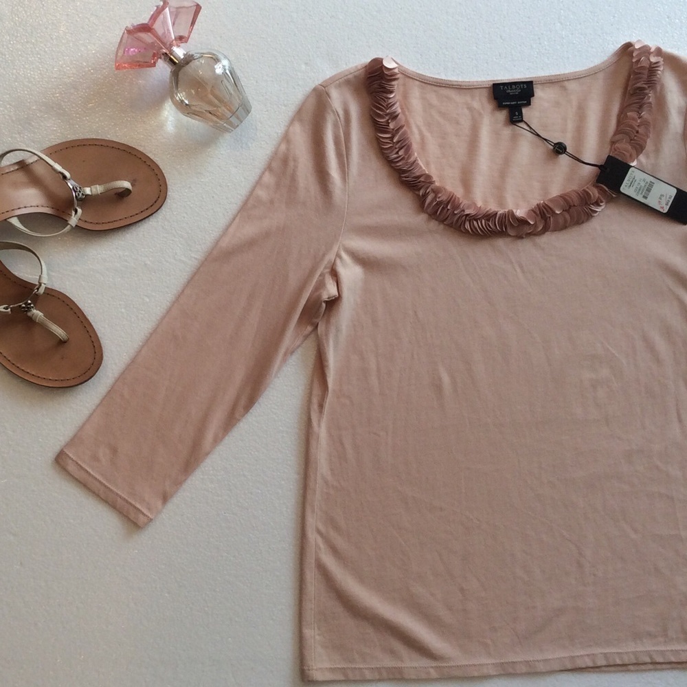 Talbots Petite Top Embellished Neckline Small NWT